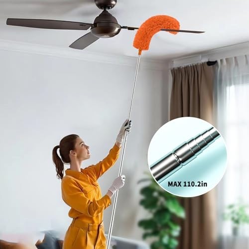 Telescoping Cobweb Duster with 110" Extension Pole, Microfiber Dusting Kit for H