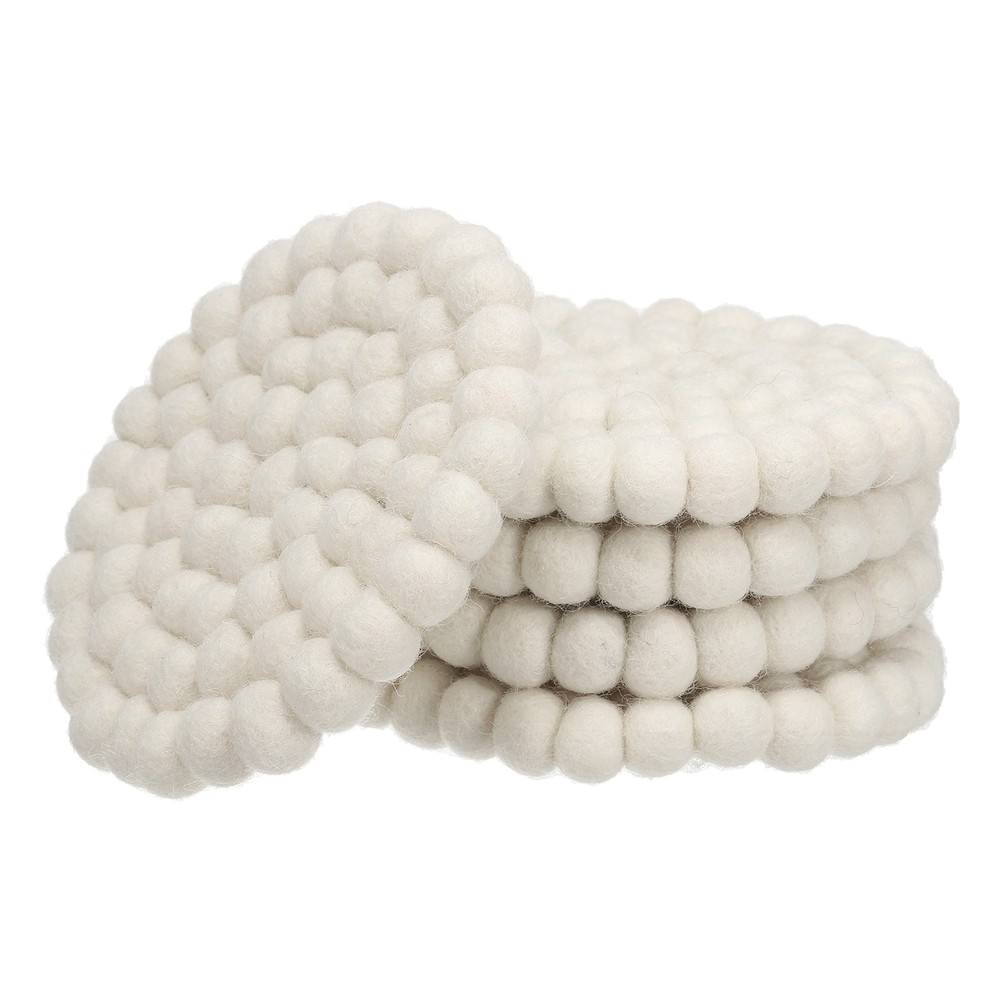 5 Round Felt Coasters, for Desk, White