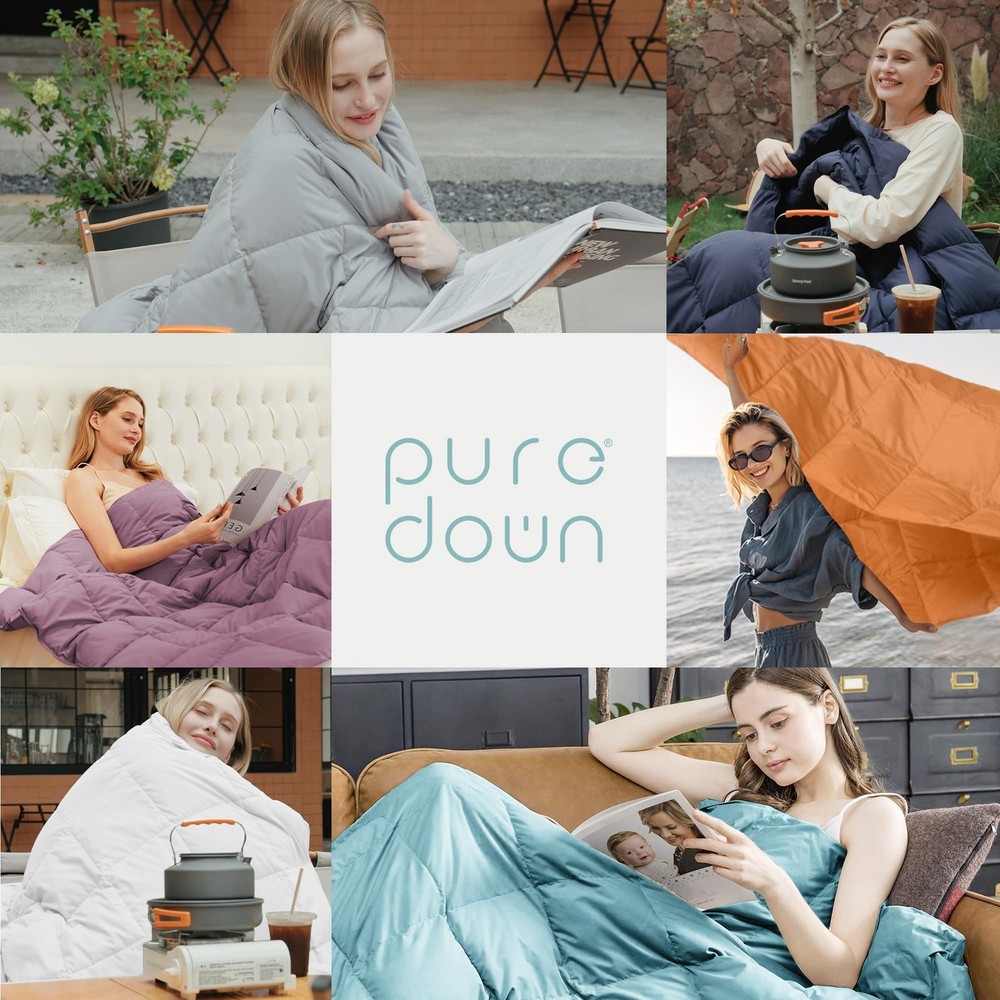 puredown® Soft Feather Down Throw Blanket Lightweight Packable Couch Throw fo...