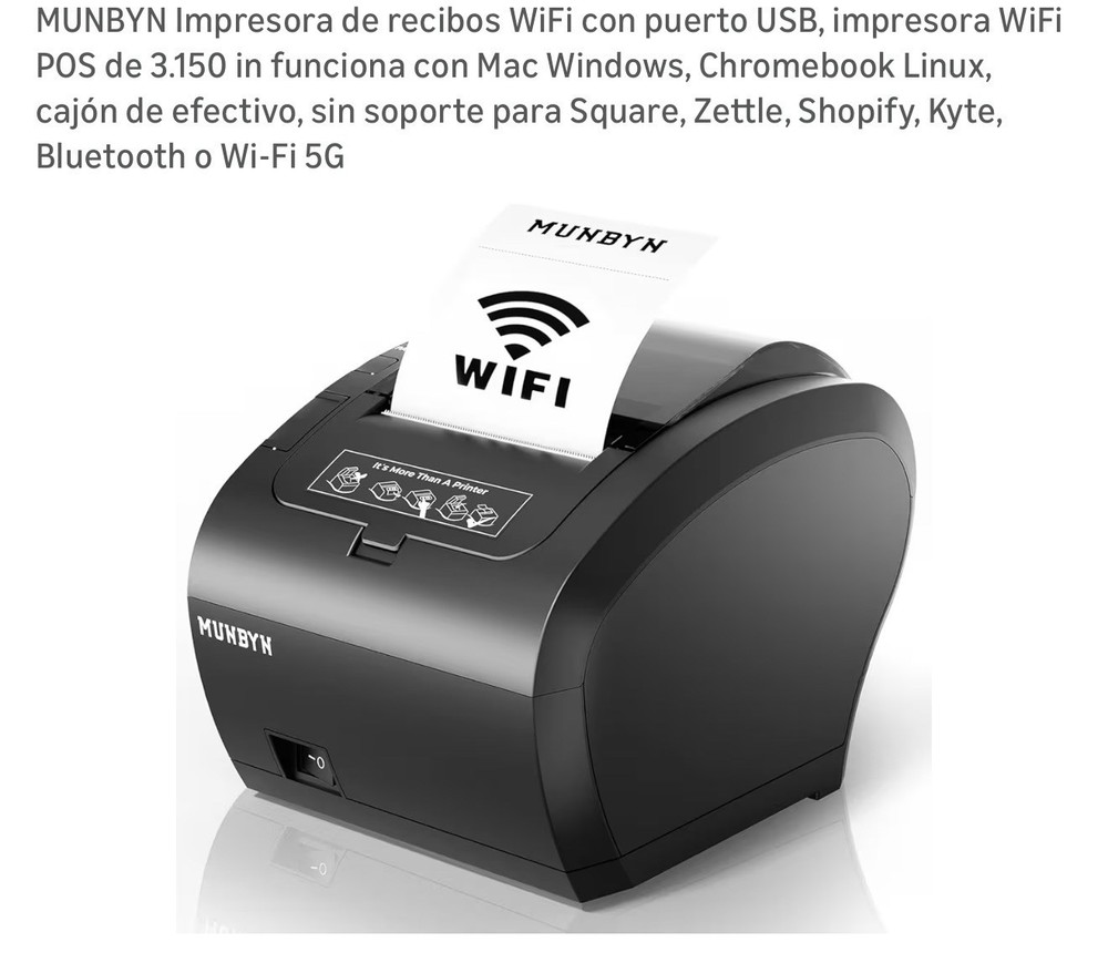 MUNBYN POS Printer WiFi USB, 3.150 in Print Width, Mac Windows Chromebook Linux