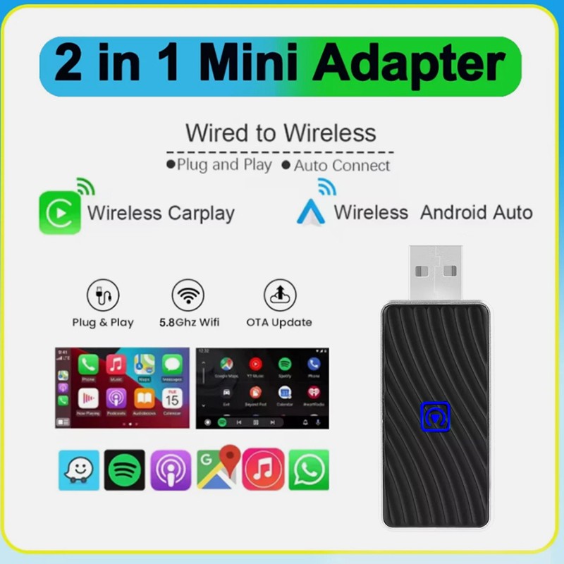USB Wireless CarPlay Adapter for Apple iPhone &Android Auto Dongle Plug＆Play
