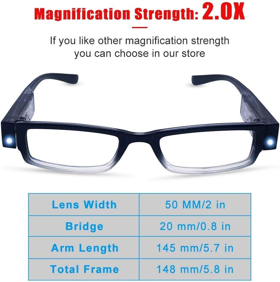 3 Pack Reading Glasses with Lights and Magnifier Black