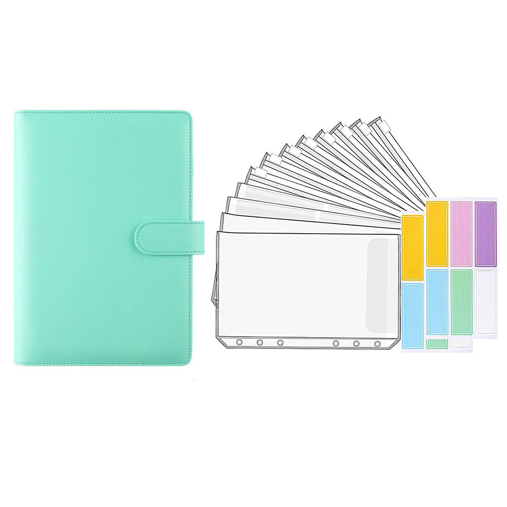 PU Leather Notebook A6 Ring Binder Budget Planner Organizer Cover Pockets Labels