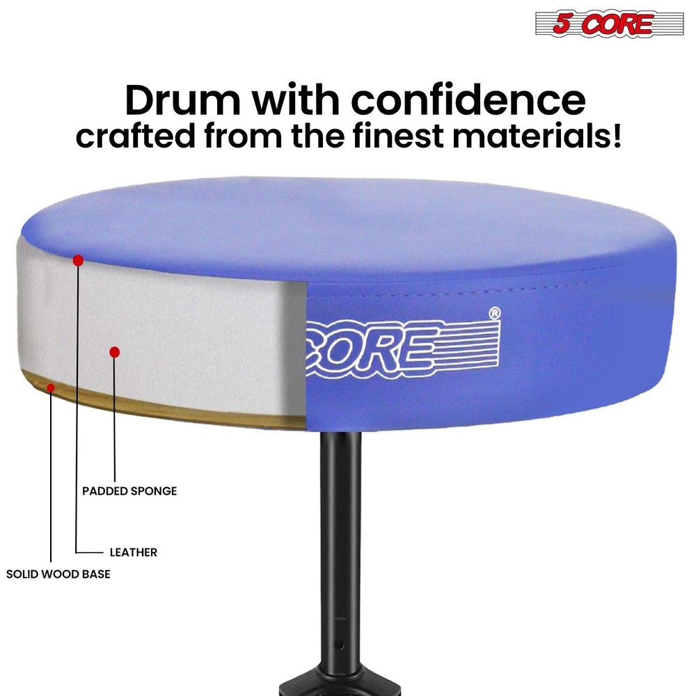 5 Core Drum Throne 3" Padded Comfortable Guitar Stool Adjustable Drummer Chair