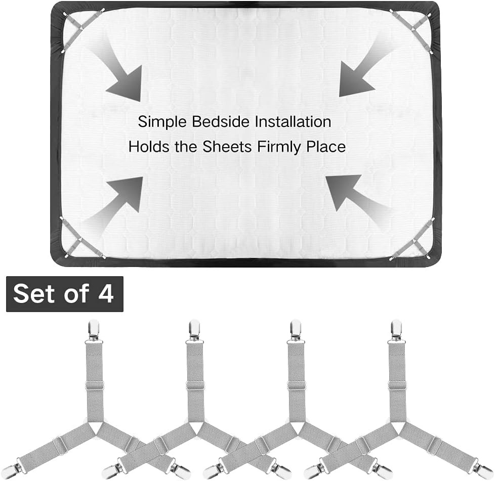 Bed Sheet Holders, 4 pcs Adjustable Fitted Sheet Straps for Bed Corner, bedsheet