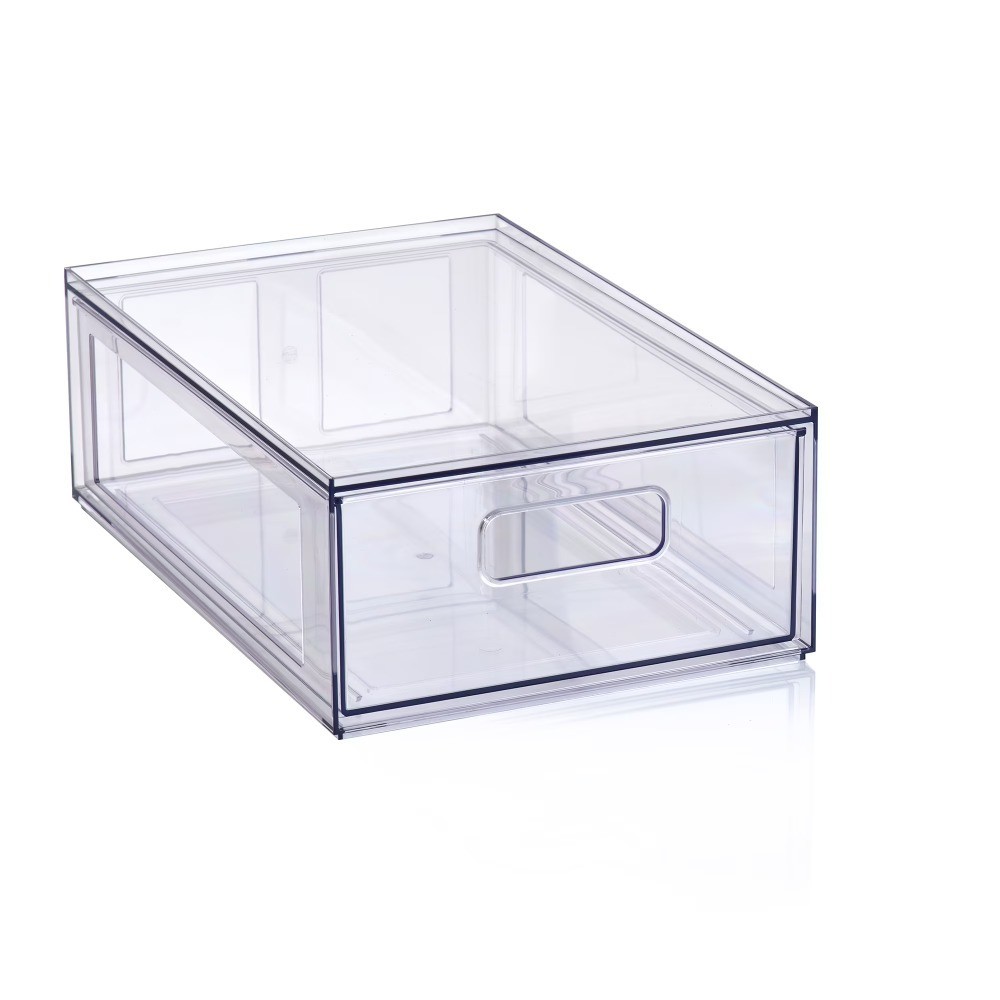 Clear Glossy Plastic Pull-Out Closet Organizer Drawers, 2-Pack, Small and