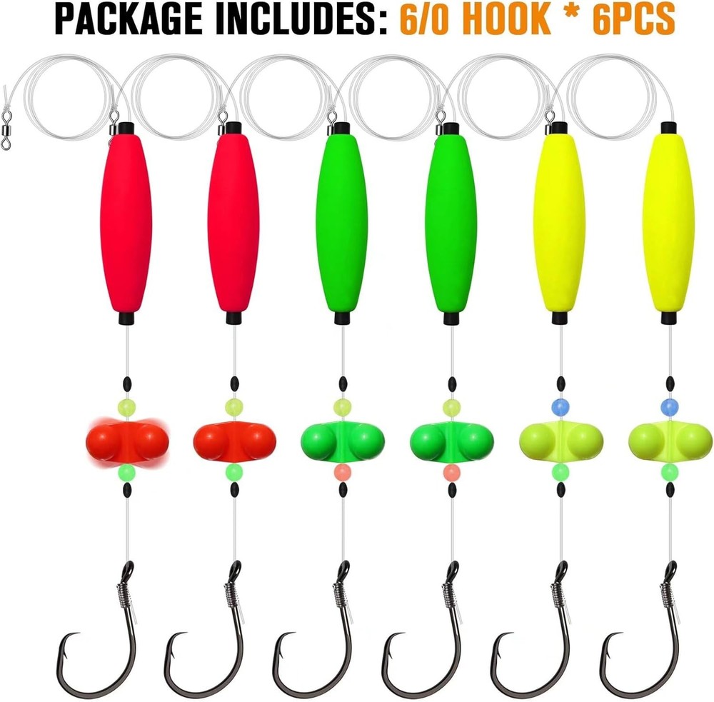 Dovesun Catfish Rigs Santee Rig Float 23", Cigar Float-6/0Hook * 6PCS
