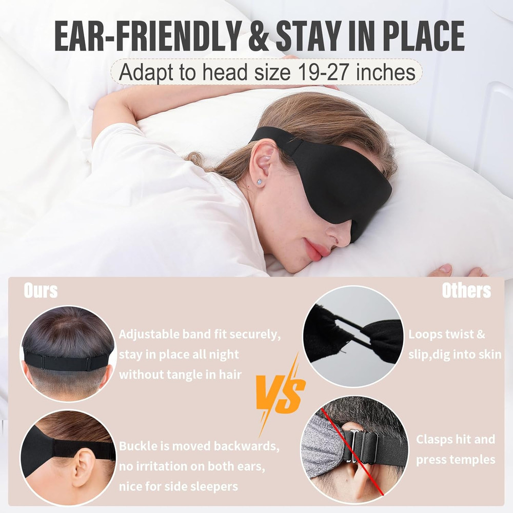 Sleep Mask for Side Sleeper, Complete Light Blocking 3D Sleeping Eye Mask, Soft