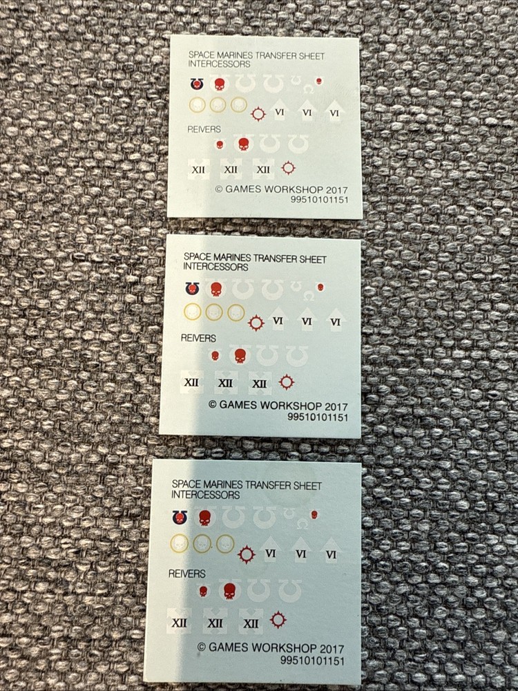 Space Marines Transfer Sheet Intercessors X 3