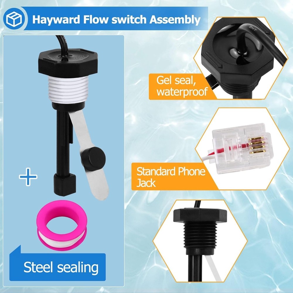 Aqua Rite Flow Switch Replacement with 15-Foot Cable, Plug-and-Play Setup