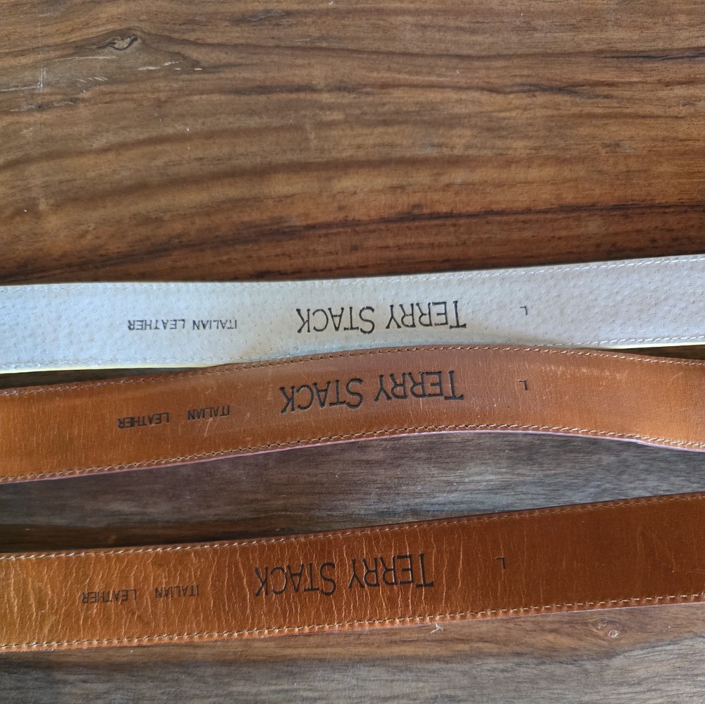 All 3 Terry Stack Belts Snake Skin Pattern Italian Leather Hook Loop Closure.