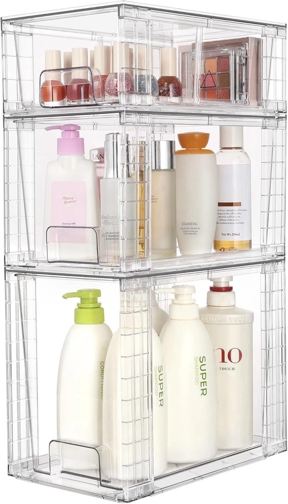 Vtopmart 3 Pack Clear Stackable Storage Drawers,Easy to Assemble Transparent