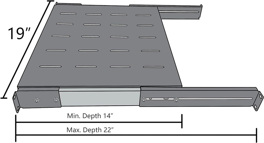 19" Adjustable Depth 1U Sliding Rack Shelf - Perfect for Server Storage Needs
