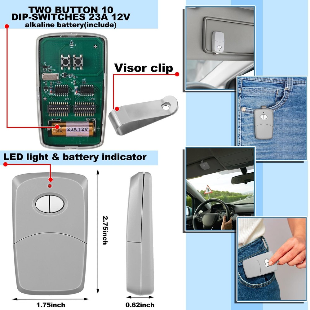 Kingdder 6 Pcs Two Button Gate Remote Control Compatible with Linear Multicod...