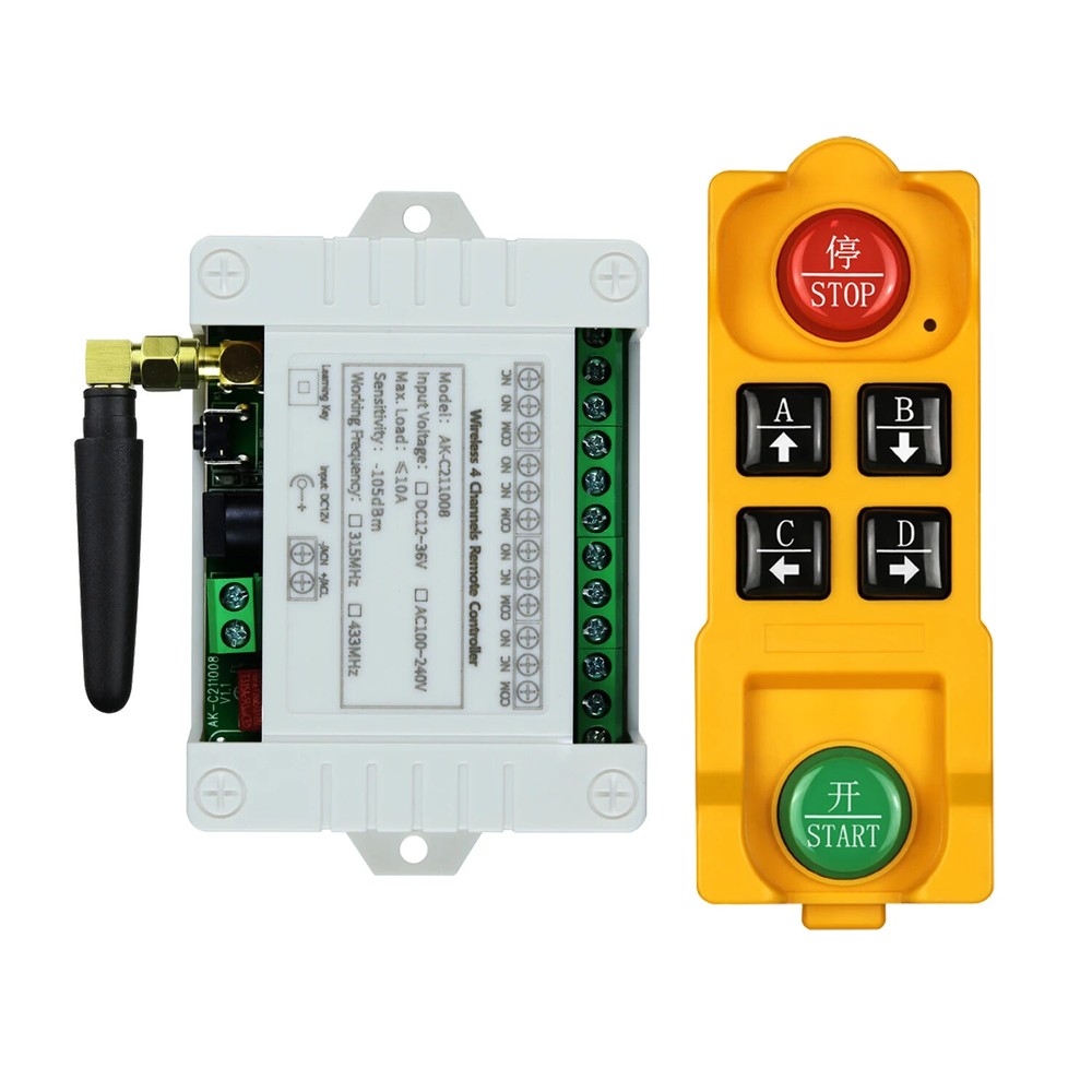 DC12/24/36V 4CH Remote Control Switch Relay RF Transmitter &433MHz Receiver