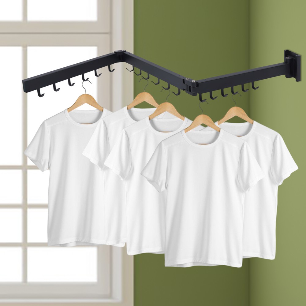 360° Rotating Clothes Hanger Retractable Drying Rack Wall Mounted Laundry Shelf