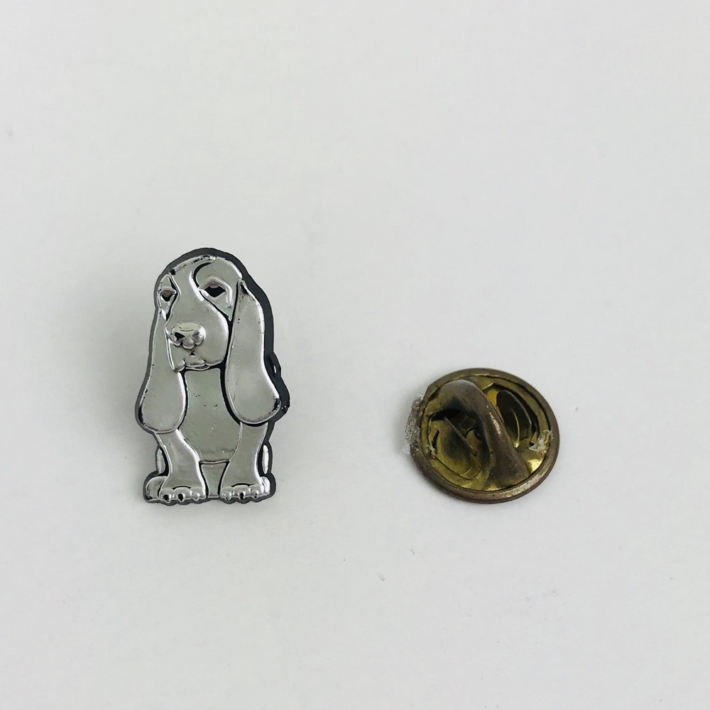 Hound Dog Lapel Pin Silver Plastic Puppy