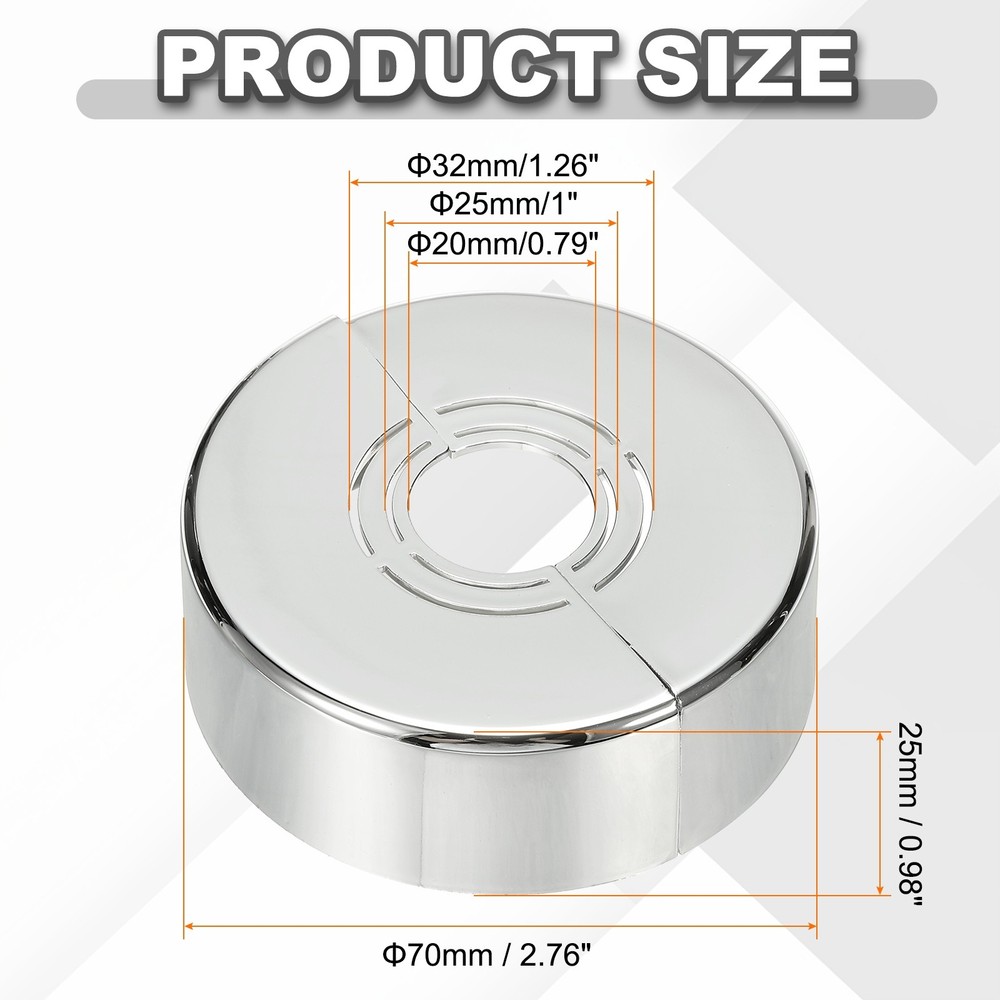 2pcs Wall Split Flange 0.98" Plastic Round Split Flange Pipe Cover, Silver