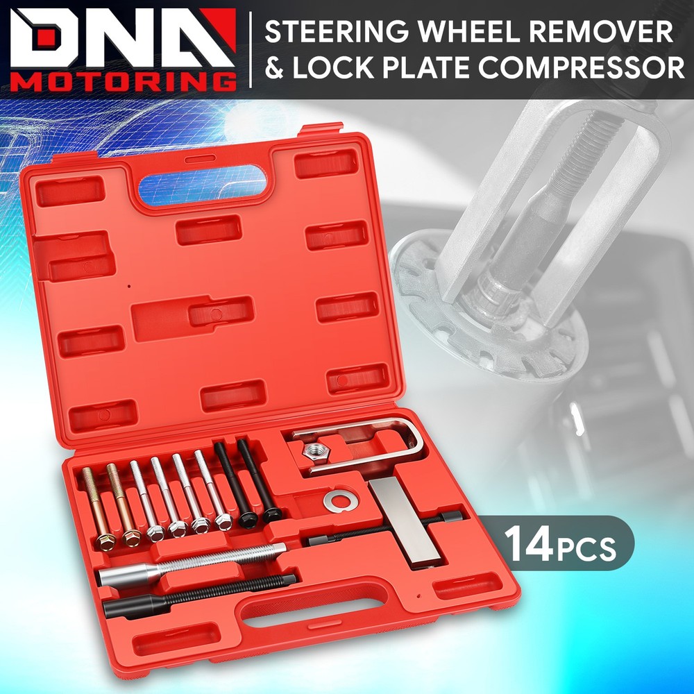Steering Wheel Lock Plate Puller Compressor Remover Tool 14 Pcs w/ Portable Case
