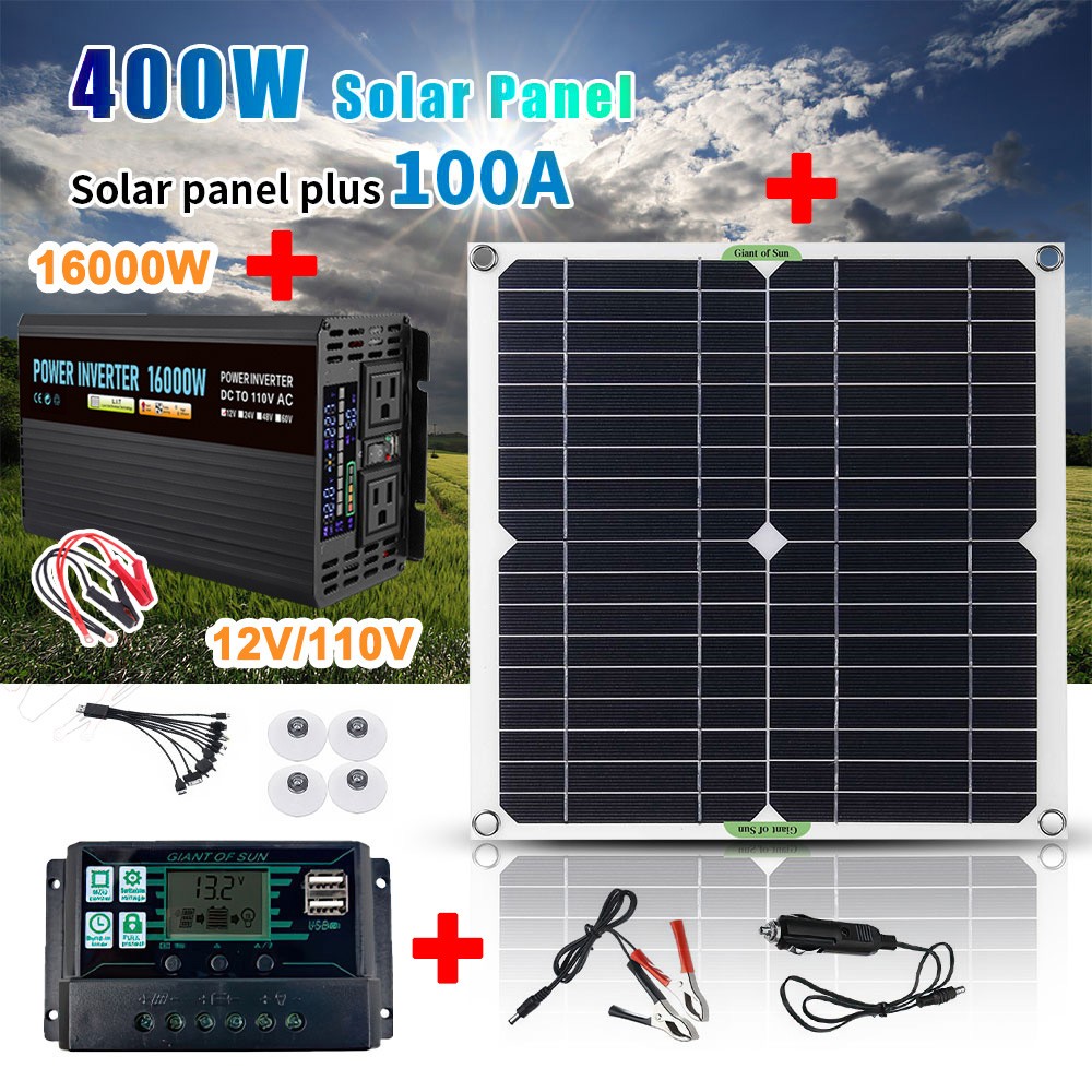 16000W Complete Solar Power Generator 100A Solar Panel Kit Home 110V Grid System