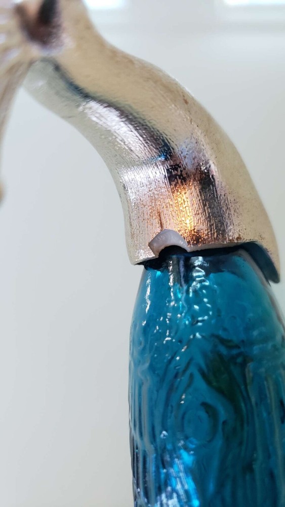 Vintage AVON Patchwork Cologne Peacock Green Tail Perfume Bottle Empty