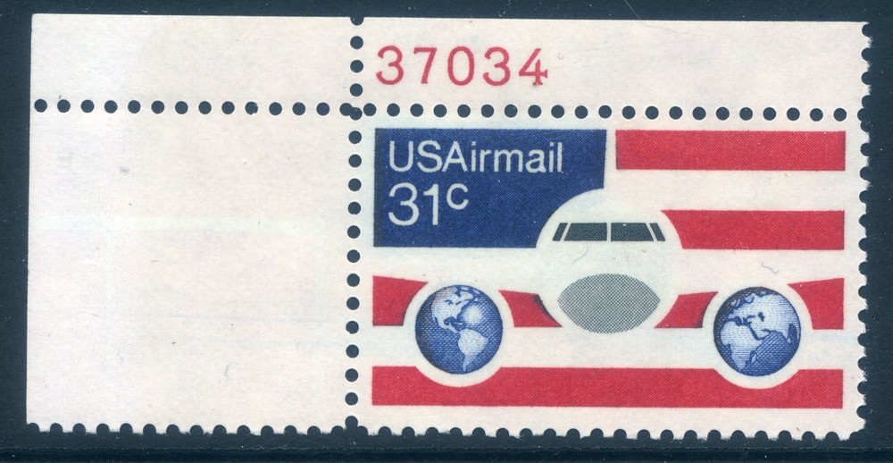 C90, 31¢ Plane over Globes, Dramatic Misperf, Mint NH