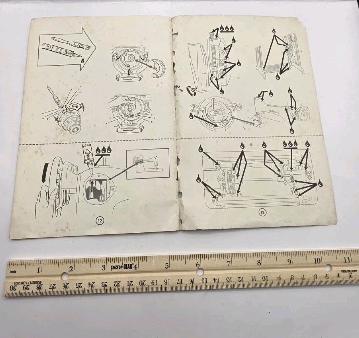 Vintage Lily Mercerized Sewing Thread Empty Box & 1966 Singer Manual & Receipts.