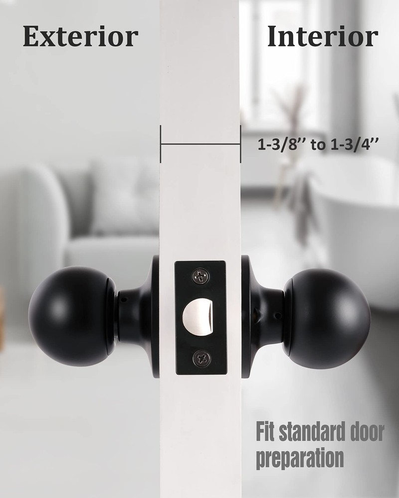 Lanwandeng Matte Black Passage Keyless Door Knobs for 1 Pack, No Keys