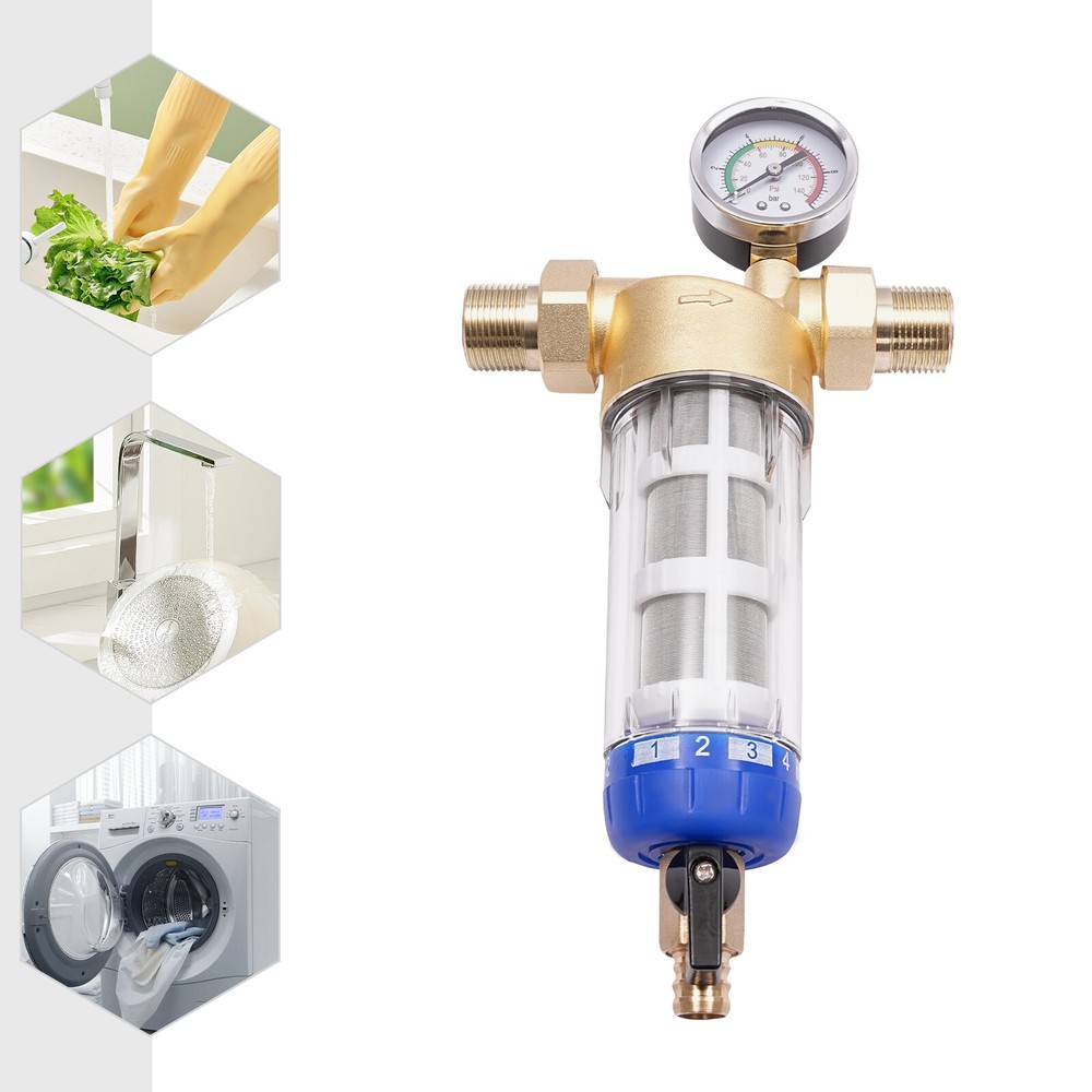 3/4in Home Reusable Sediment Water Filter Spin Down Mesh System Hot Water Filter