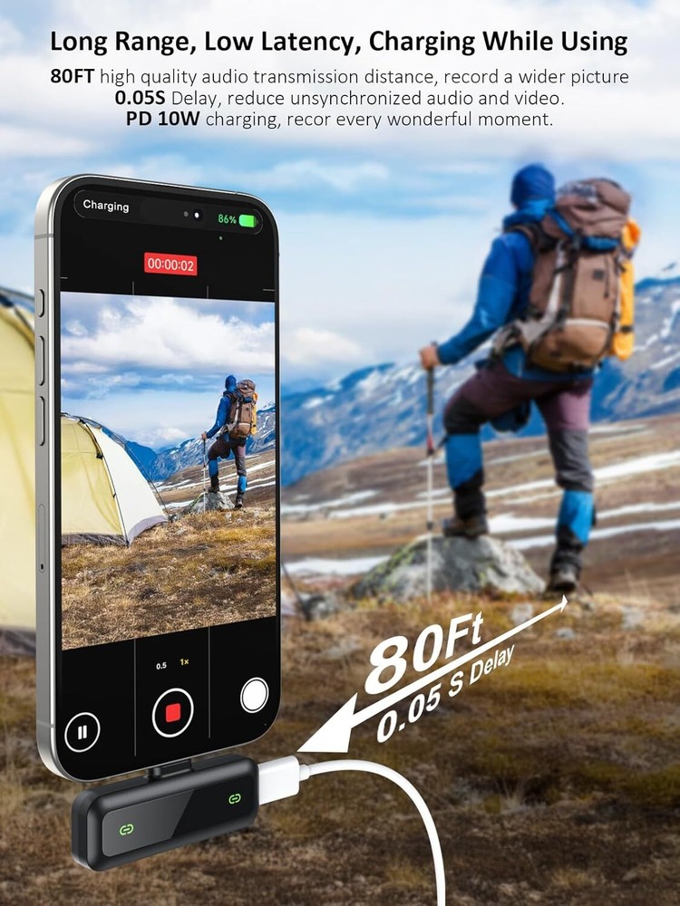 Wireless Lavalier Microphone Cell Phone USB-C for Android/Apple Audio Video