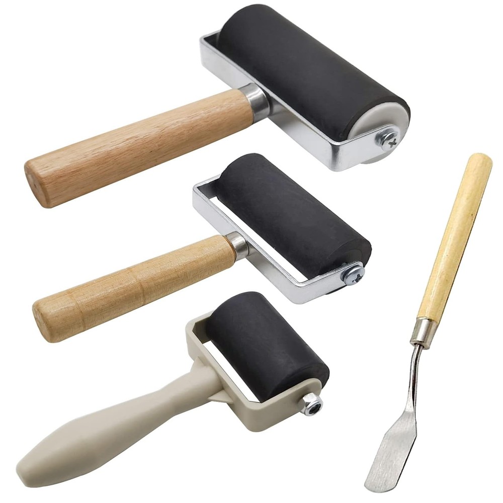 4 Pack Rubber Roller - Brayer Rollers with 3 Size for Crafting Brayer Rollers...