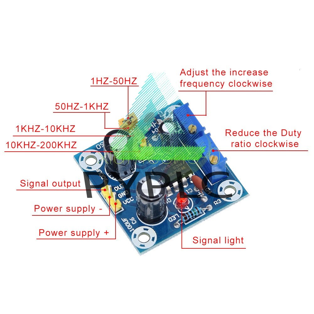 NE555 Duty Cycle and Frequency Adjustable Square Wave Module Board DIY Kit