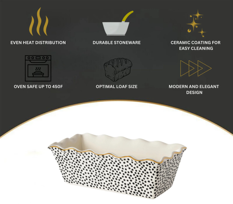 9" Ceramic Loaf Pan with Dot Pattern – Baking, Kitchen & Oven Use