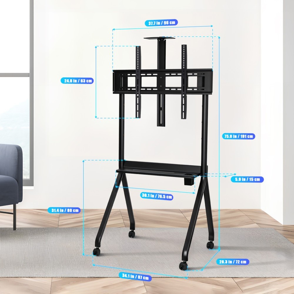Smart Board Stand for 42"-86"Interactive Whiteboard Mobile Lockable Wheels Black