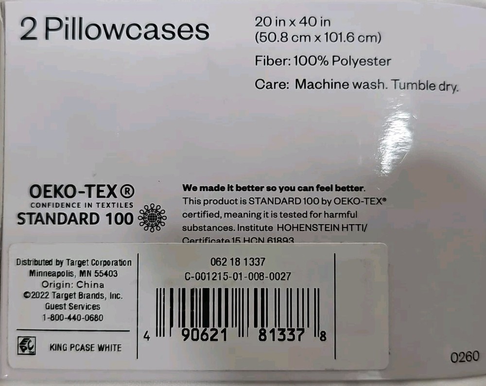 Room Essentials King Size Microfiber White Pillowcase 2 Piece Set