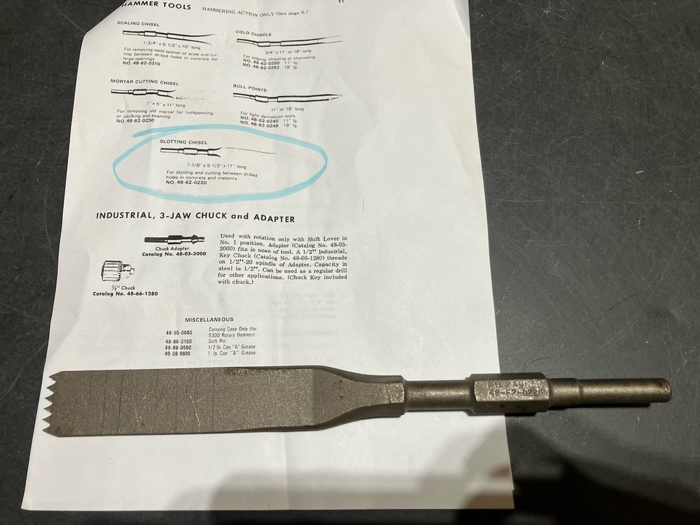 Milwaukee Rotary Hammer Bit 48-62-0220 Slotting Chisel ( read description )