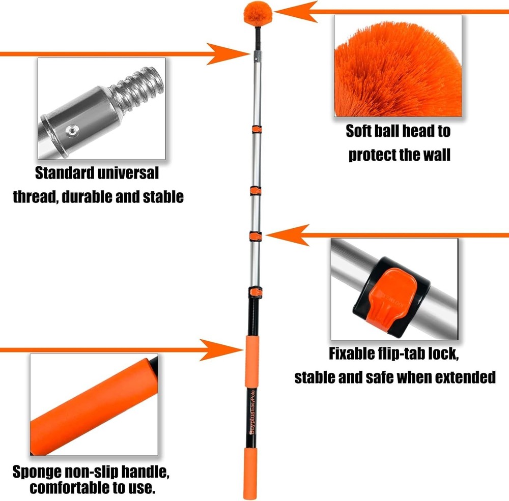 Extendable Cobweb Duster 26FT - Lightweight Aluminum Pole, Scratch-Free