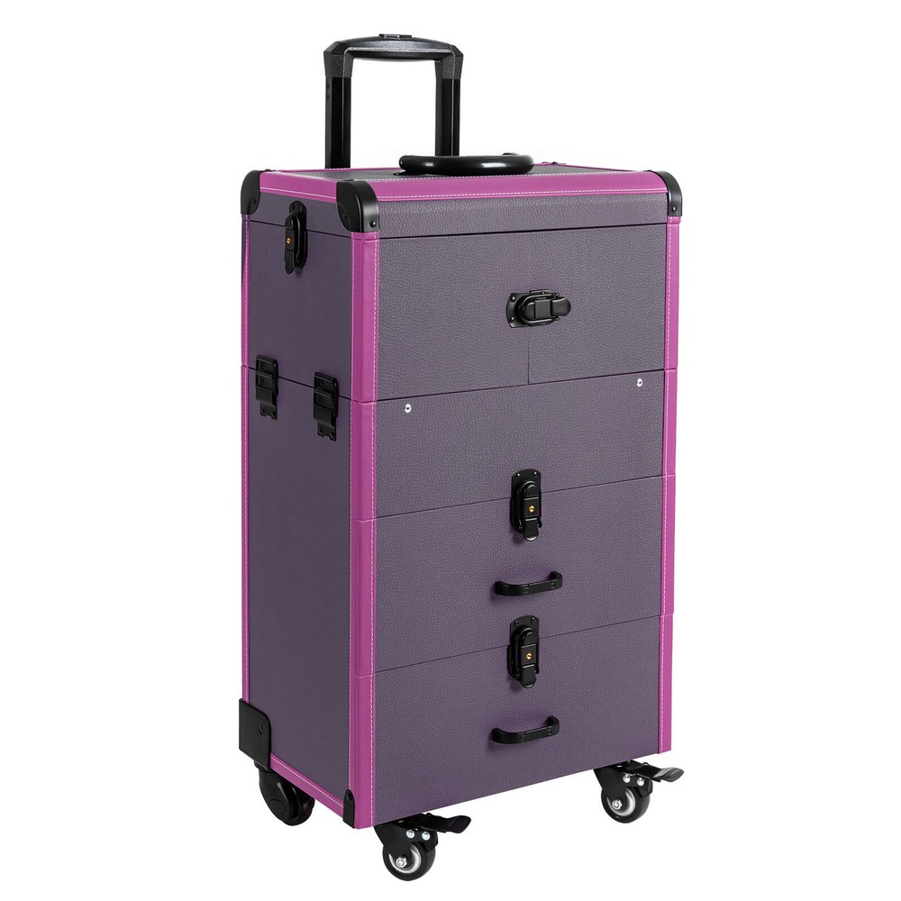 Portable Rolling Makeups Train Case Lockable Cosmetic Storage Organizer Trolley