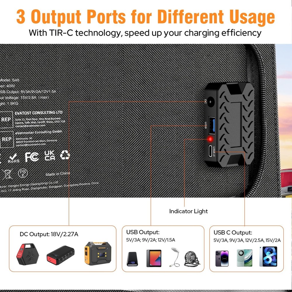 Portable Solar Panel Charger 40W Foldable Solar Panel for Portable Power Stat...