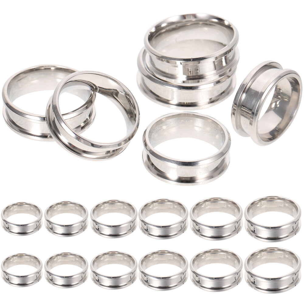 18pc Ring Blanks Grooved Plain Finger Ring Stainless Ring Jewelry Making