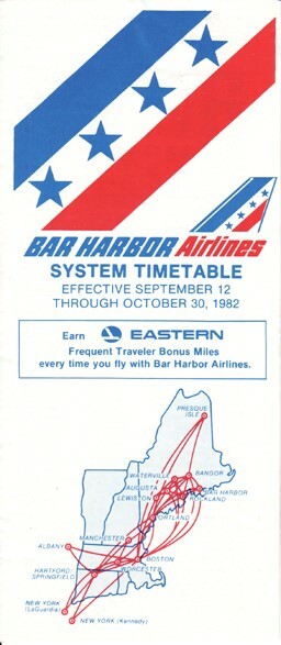 Bar Harbor Airlines timetable 1982/09/12