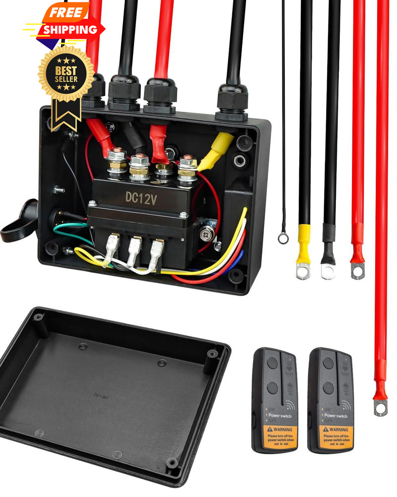 Pre-Wired Winch Control Box Kit, 500A Relay+Box+Receiver+Controller+Cables
