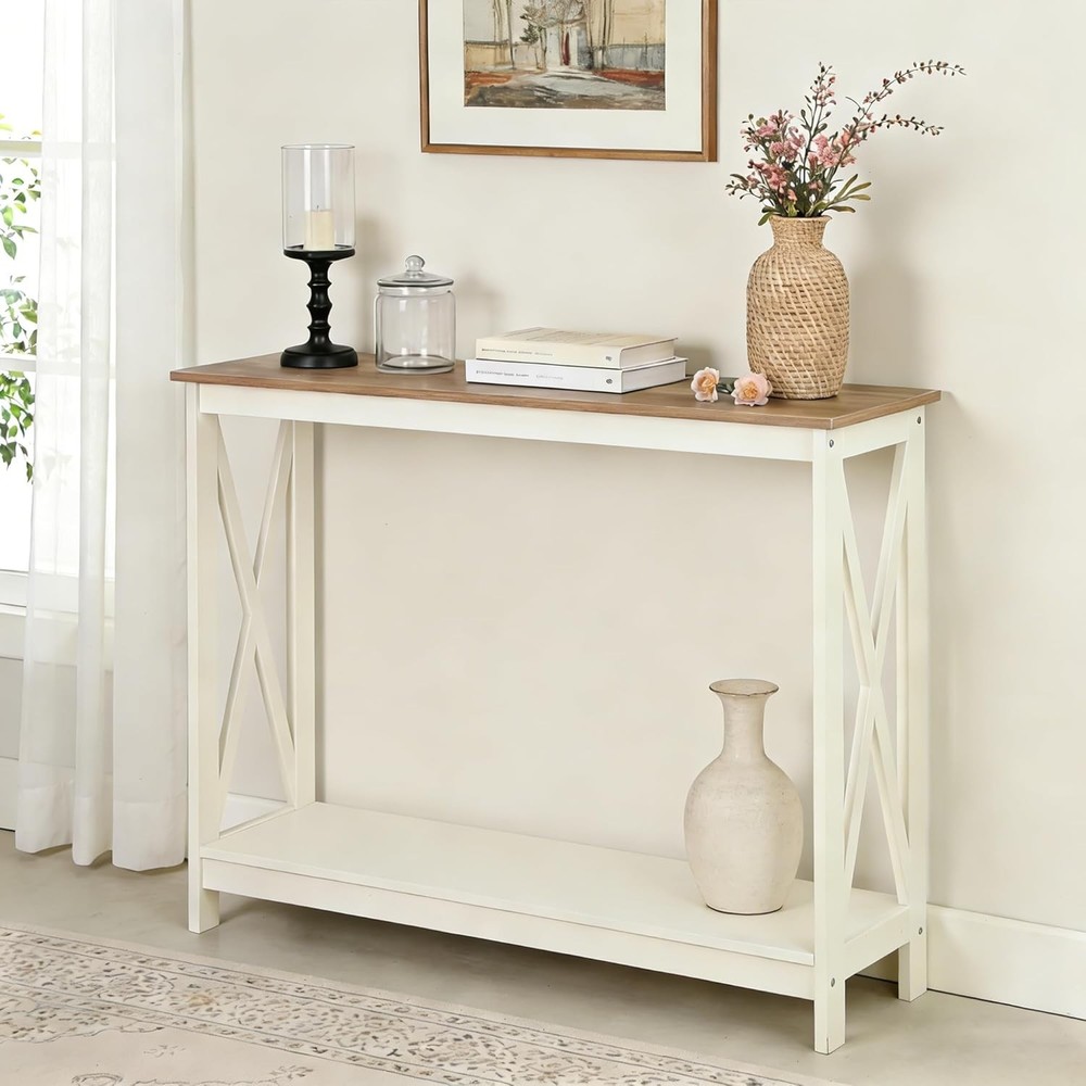 Console Table 39.4'', 2-Tier Narrow Sofa Table Behind Couch,
