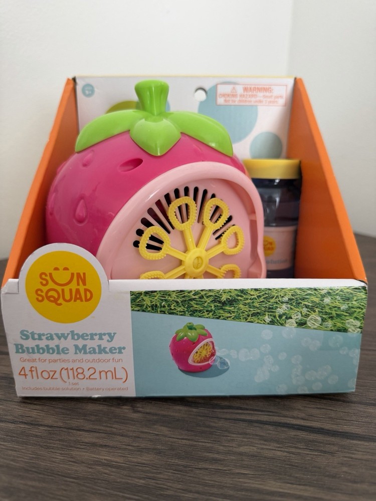 Sun Squad Strawberry Bubble Maker Battery Operated w/ 4 fl oz Bubble Solution