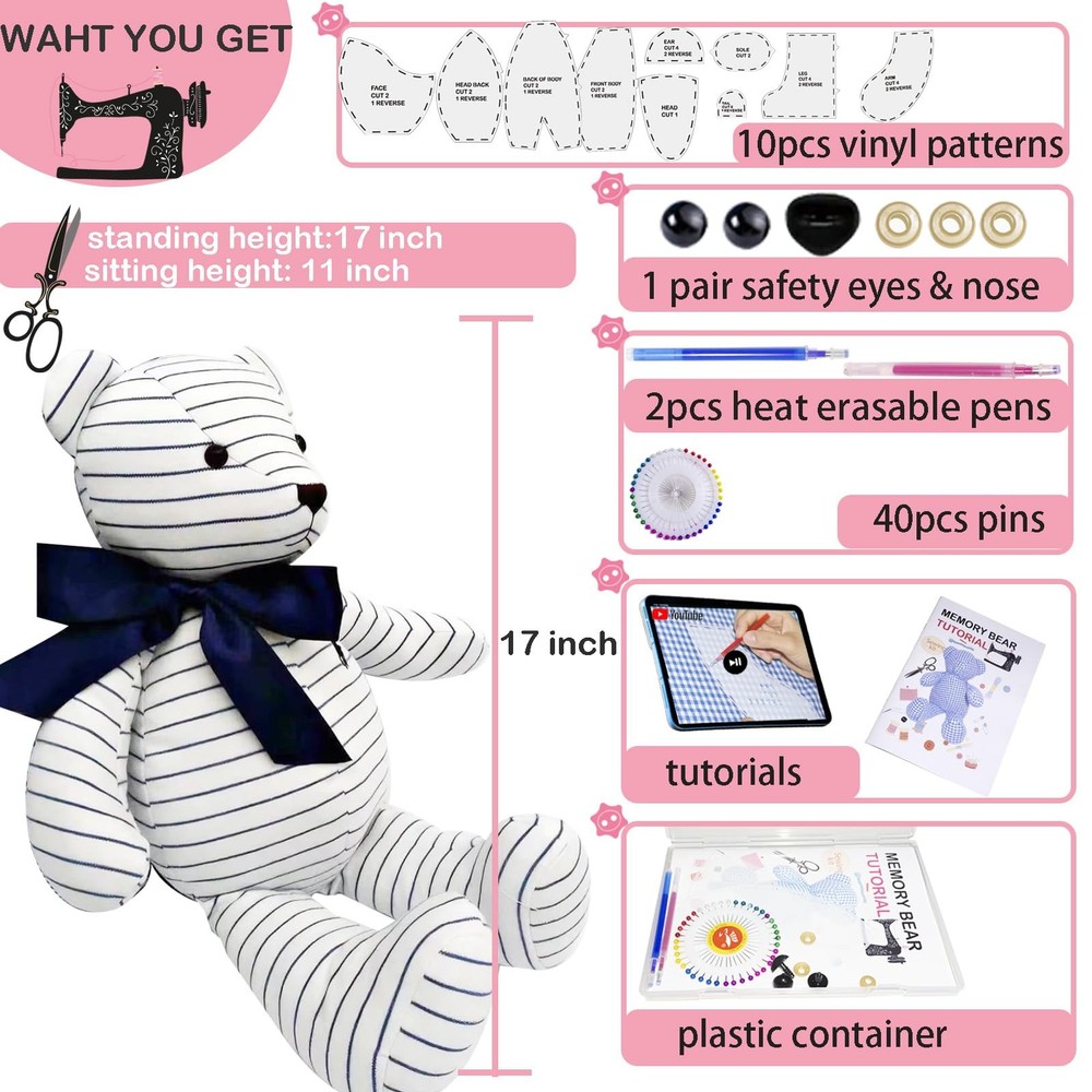 Large 17 Inch Memory Bear Templates Patterns with Tutorials Beginners Friendl...
