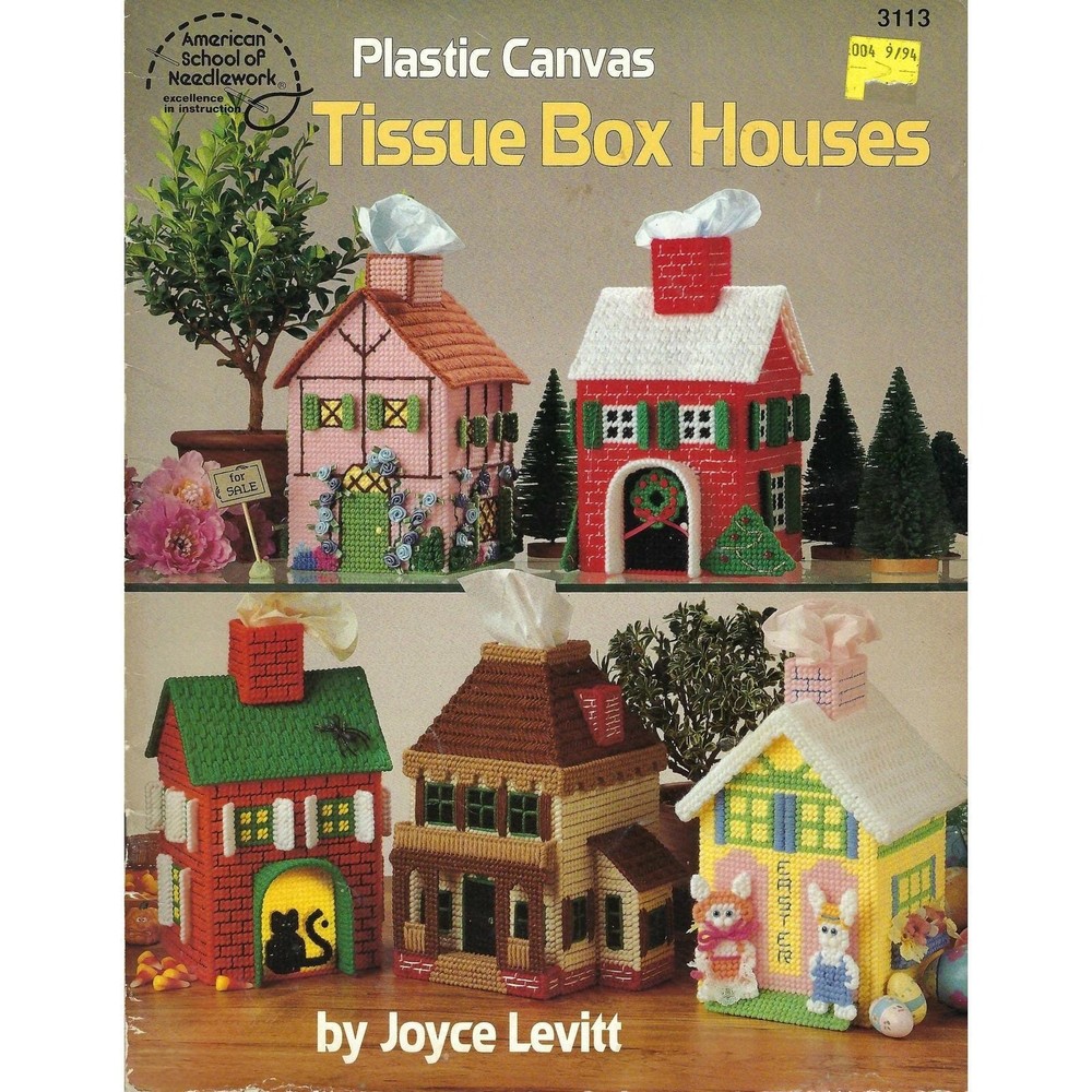 Tissue Box Houses Plastic Canvas Pattern Book American School Needlework #3113