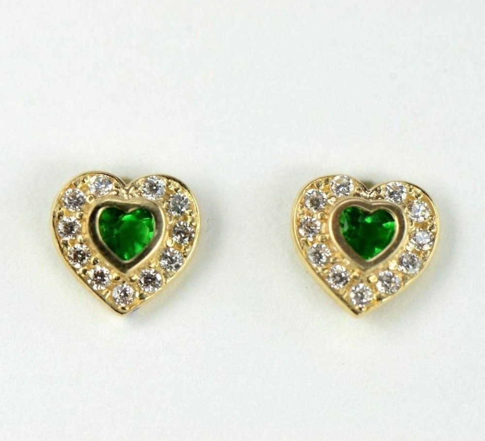 14k Solid White Gold Halo Heart Stud Earrings