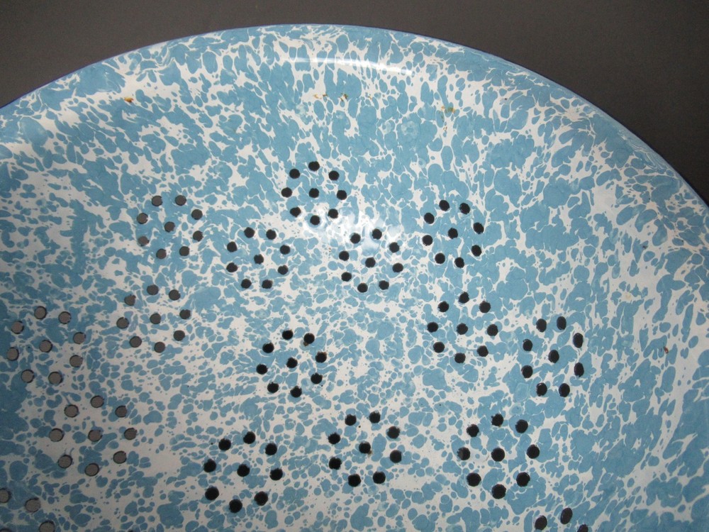 Enamelware Colander Light Blue & White Inside & Out - 2 Handles - 9 1/2" w - 242