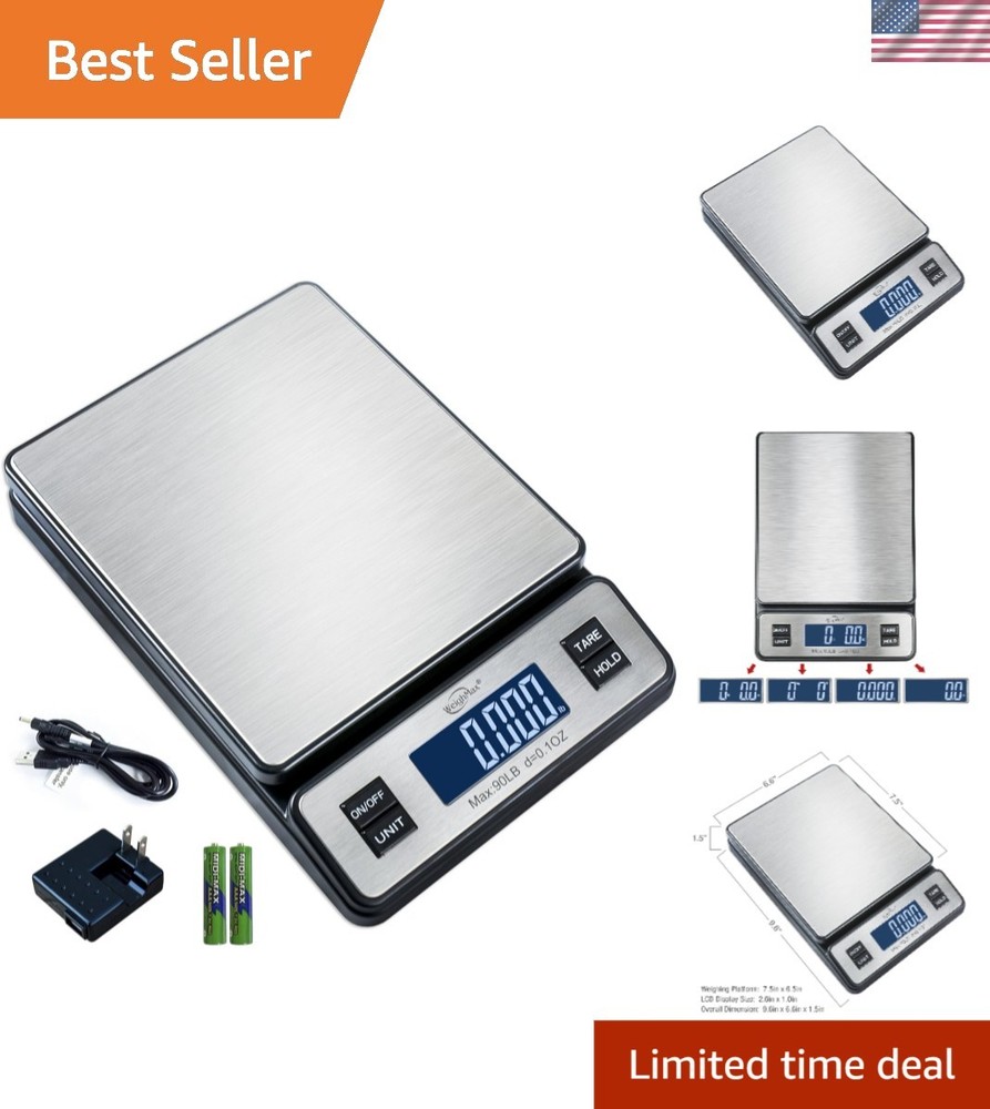 High Precision Stainless Steel Postal Scale - 90 LB Capacity with Tare Function