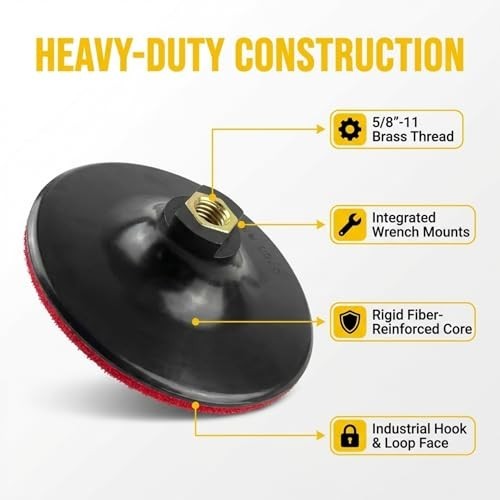 5" Hook and Loop Backing Pad | Rigid Low-Profile Design | 5/8"-11 Thread for Gri